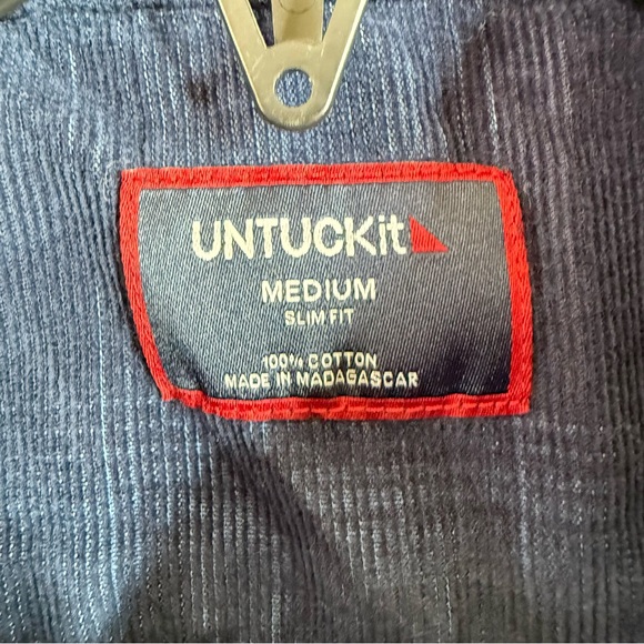 UNTUCKit Men’s Corduroy Navy Plaid Long-Sleeve Button-Down Shirt Medium Slim Fit - Picture 4 of 10